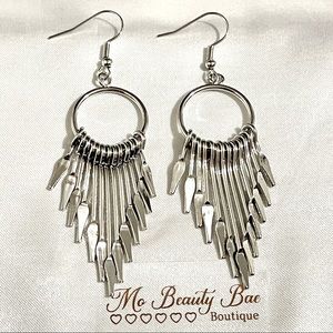 Silver Feather Drop Earrings